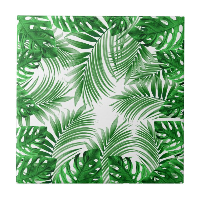 Carreau elegant Tropical green palm leaf pattern (Devant)