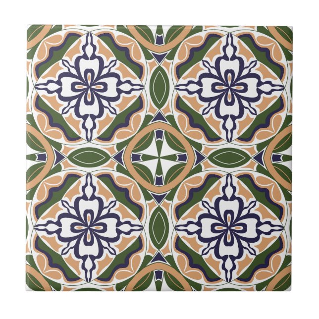 Carreau Élégant vert géométrique Motif de carrelage floral (Devant)