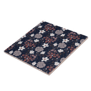 Carreau Elégant vieux Rose rose Floral Blue Brush Design