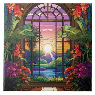 Carreau élégant vitrail de jardin