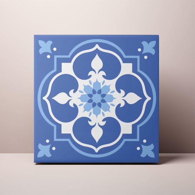 Carreau Elégante Accent Fleur Bleu Azulejo (Créateur téléchargé)