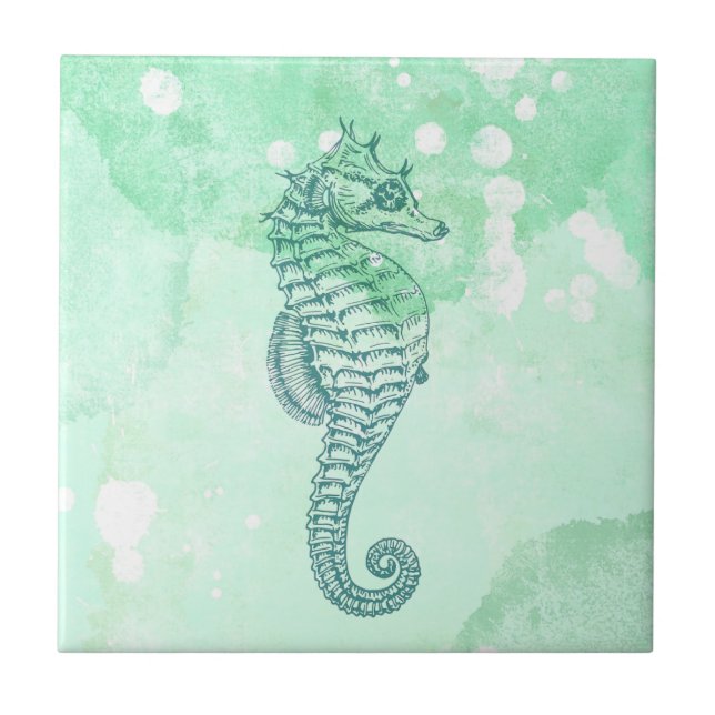 Carreau Elégante aquarelle bleu Seahorse (Devant)