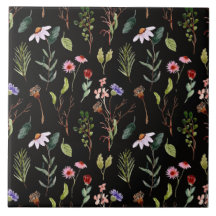 Élégante aquarelle de fleurs sauvages noires blanc