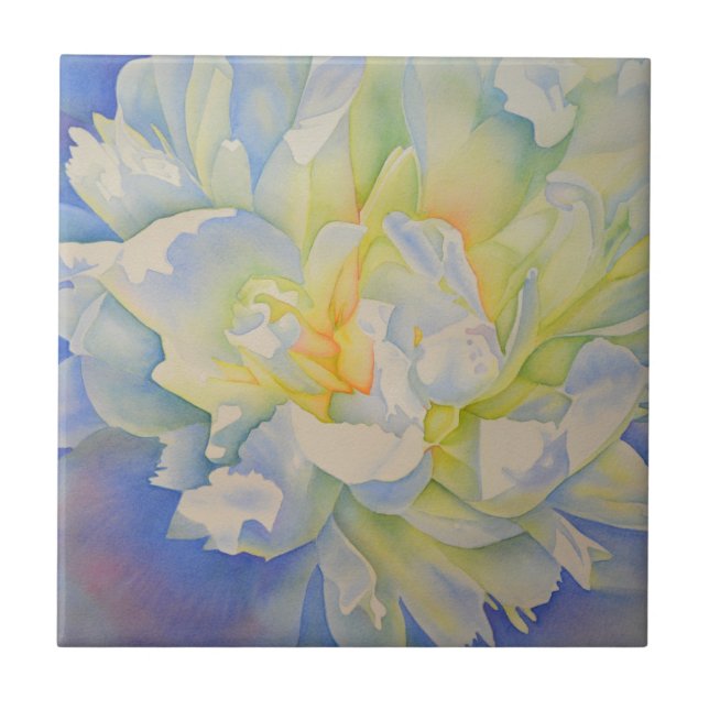 Carreau Elégante aquarelle fleurie de pivoine blanche (Devant)