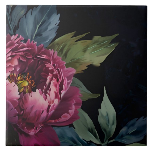 Carreau Elégante aquarelle florale rose foncé (Devant)