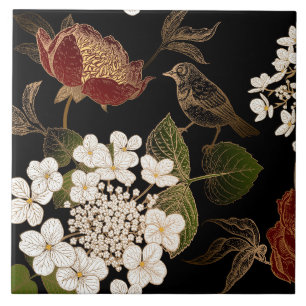Carreau Élégante Chinoiserie Inspiré Floral Floroms