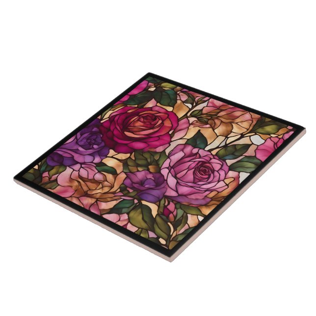 Carreau Élégante collection de Roses en verre verni modern (Côté)