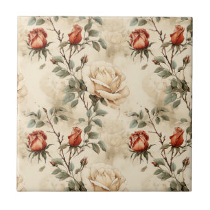 Carreau Elégante Fleur Rose Vintage Fleur Beige Floral san