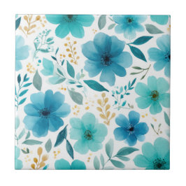 Carreau Elégante floraison Fleurs Bleu Botanique Aquarelle