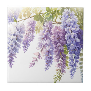 Carreau Elégante glycine d'aquarelle violette bleu floral