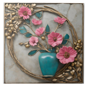 Carreau Elégante mosaïque florale avec Vase Turquoise