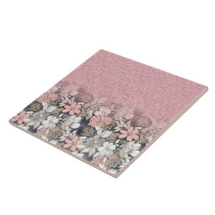 Carreau Élégante Parties scintillant dorée rose floral 