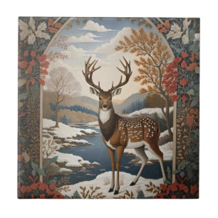 Carreau Élégante scène hivernale de cerfs
