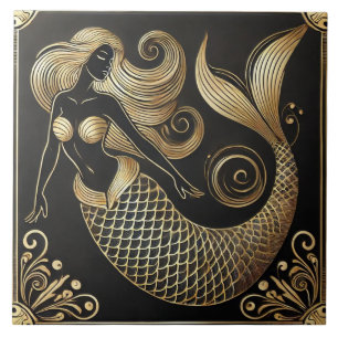 Carreau Élégante sirène d'or Art déco