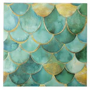 Carreau Élégantes échelles de sirène en Turquoise et or