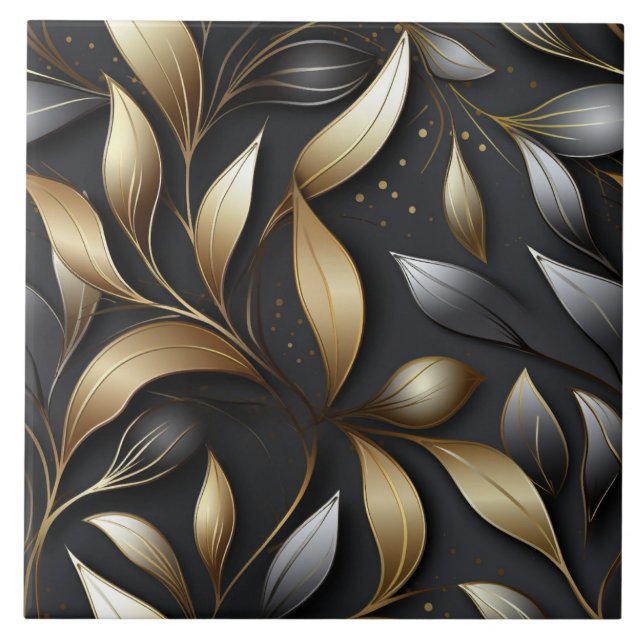 Carreau Élégants Feuilles or et argent (Devant)