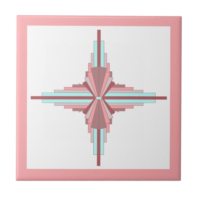 Carreau Éléments Art déco en rose foncé & bleu (Devant)