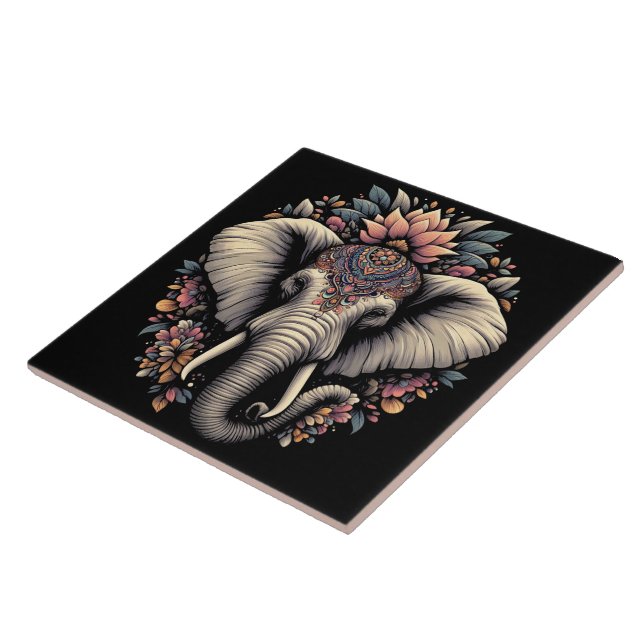 Carreau éléphant à motifs floraux dans la nature (Côté)