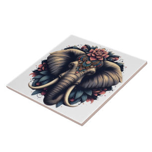 Carreau Eléphant aux motifs floraux vibrants