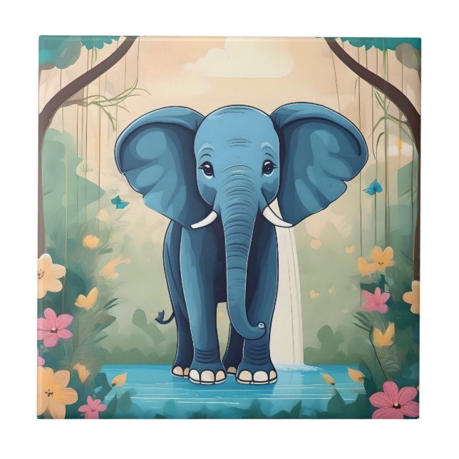 Carreau Eléphant Bébé Bleu Whimsical, (Devant)