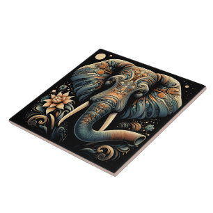 Carreau Eléphant coloré aux motifs floraux