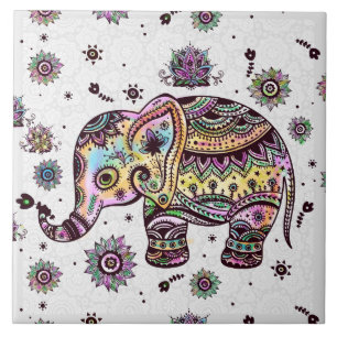 Carreau Eléphant floral coloré mignon rétro