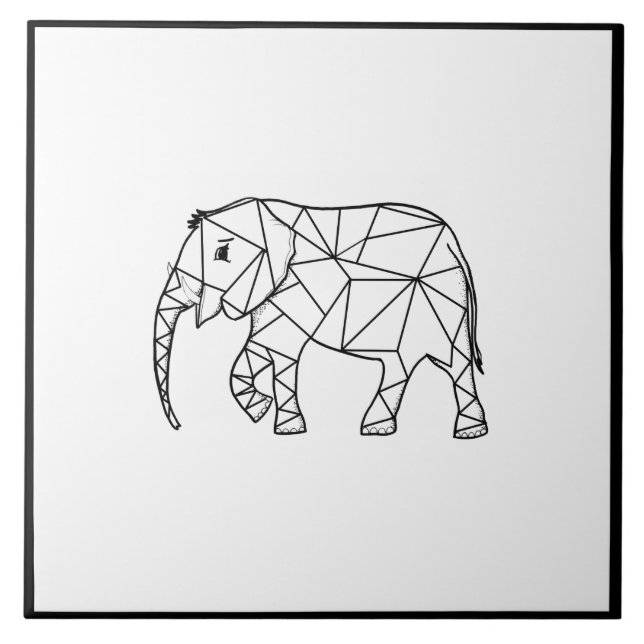 Carreau Eléphant mignon Géométrique Noir et Blanc (Devant)