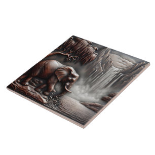 Carreau Eléphant par cascade dans le relief sculpté