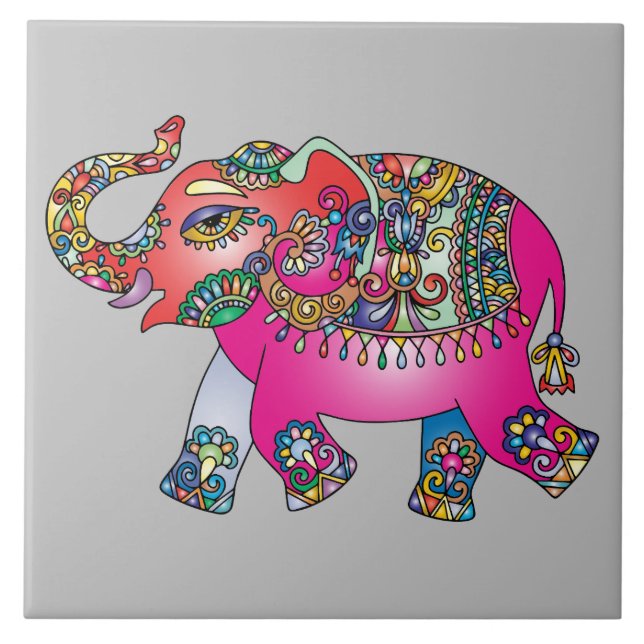 Carreau Éléphant vibrant de mandala de couleur (Devant)
