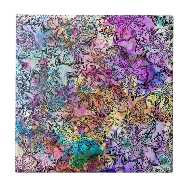 Carreau Embrouillement peint à la main d'aquarelle (Devant)