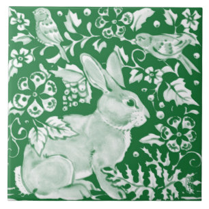 Carreau Emerald Green Rabbit Oiseau Bois Floral Art