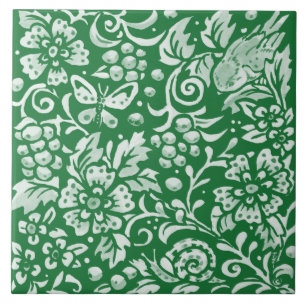 Carreau Emerald Green Woodland Bird mignonne Flore complex