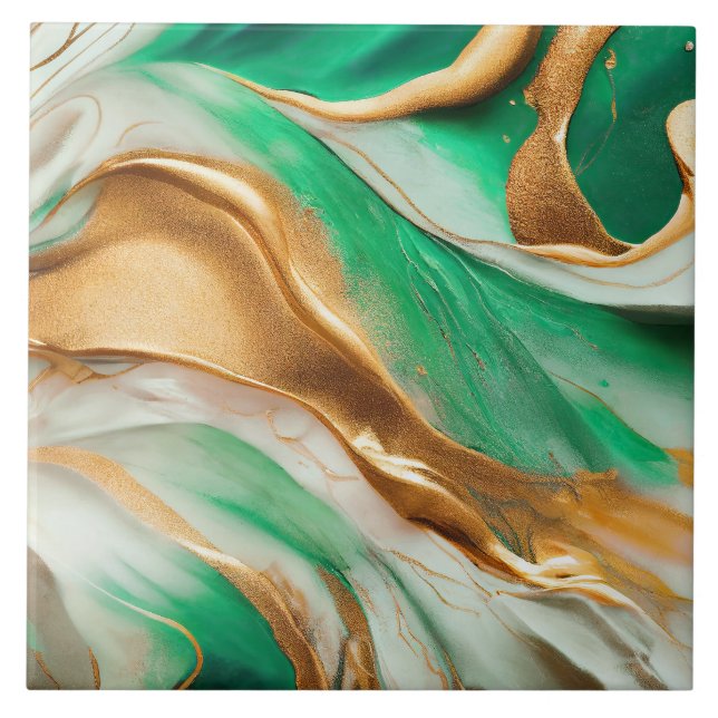 Carreau Emerald Jade Green et Gold Abstrait Art (Devant)