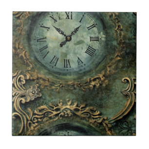 Carreau Émeraude Green Rustic Steampunk Horloge (1)