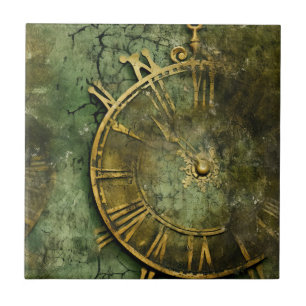 Carreau Émeraude Green Rustic Steampunk Horloge (12)