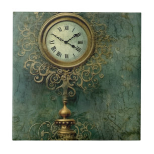 Carreau Émeraude Green Rustic Steampunk Horloge (2)