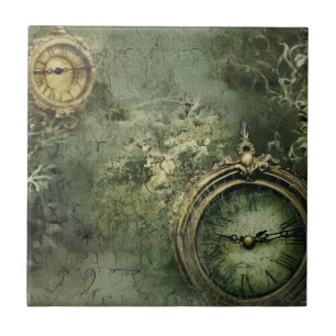 Carreau Émeraude Green Rustic Steampunk Horloge (7)