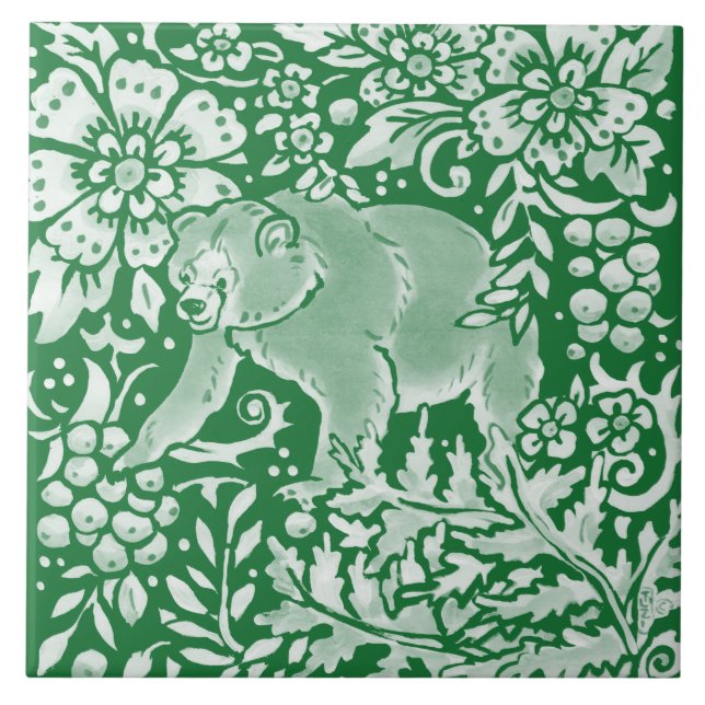 Carreau Émeraude Vert Ours De Bois Complet Floral  (Devant)