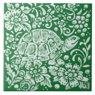 Carreau Émeraude Vert Tortue Des Bois Intricte Floral
