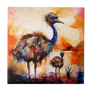Carreau Émou mère et poussin dans l'arrière-pays australie