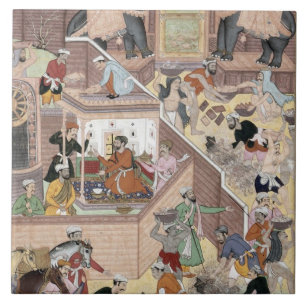 Carreau Empereur Akbar (r.1556-1605) inspectant le buildin