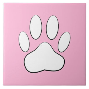 Carreau Empreinte de patte blanche sur carrelage rose