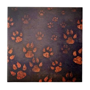 Carreau Empreintes de pattes sur le plancher Cuivre Brown 