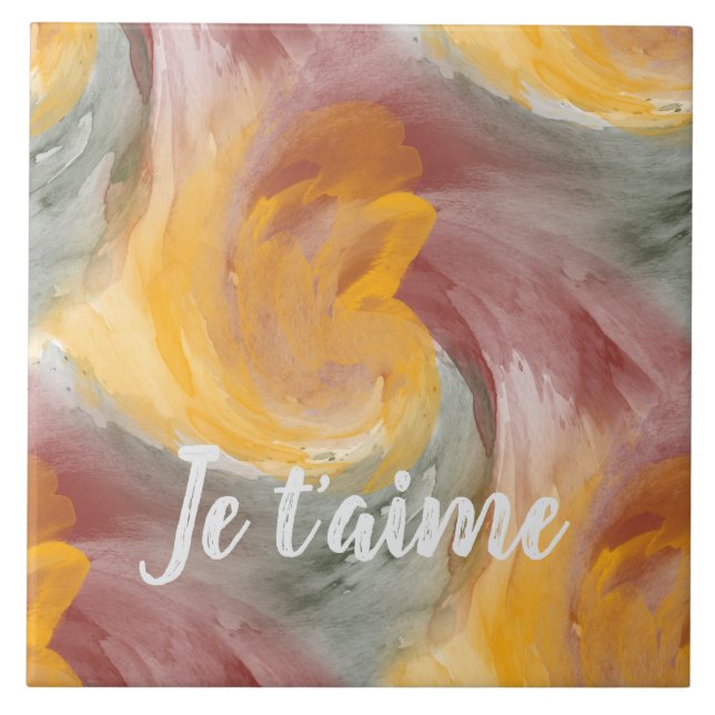Carreau En amour Français Automne Aquarelle Paint Swirls (Devant)