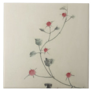 Carreau En Céramique 北 斎 fleurs rouges sur la vigne Hokusai