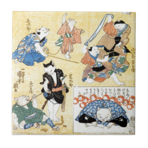 Carreau En Céramique 流行猫の狂言づくし, acteurs de 国芳 du chat, Kuniyoshi,