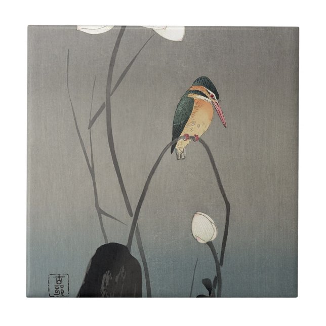 Carreau En Céramique 蓮にカワセミ, martin-pêcheur de 古邨 sur Lotus, Koson, (Devant)