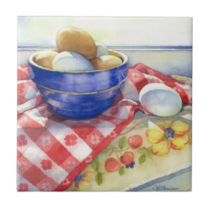 Carreau En Céramique 0009 oeufs dans la tuile bleue de cuvette