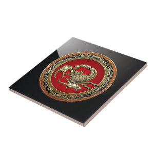 Carreau En Céramique [100] Scorpion d'or sacré sur rouge