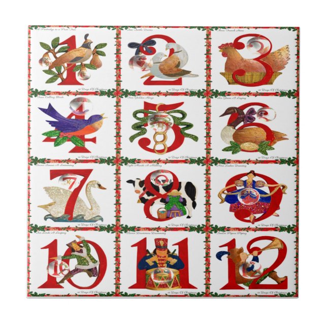 Carreau En Céramique 12 Jours De Caillot De Noël Imprimer Cadeaux (Devant)